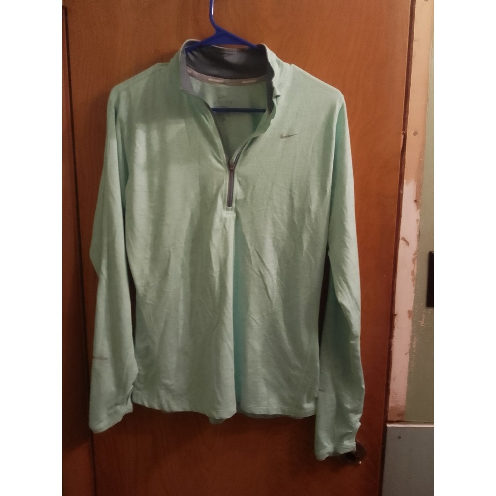 Woman's Nike DRI Fit Medium Size Nike Running 1/4 Zip Up Pullover Green Top